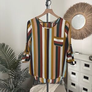 NWT Lily White Multicolor Striped Boho Blouse Tunic Top Medium